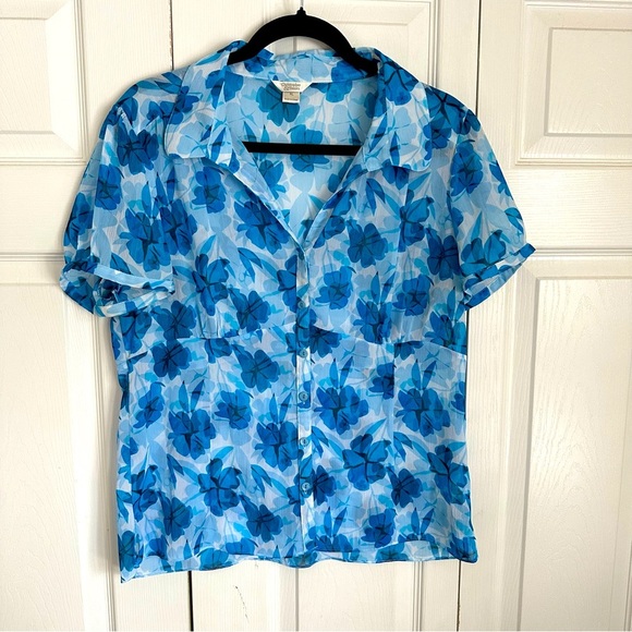 Christopher & Banks Womens Babydoll Sheer Button Up Floral Top Sz XL Cottagecore - Picture 1 of 10